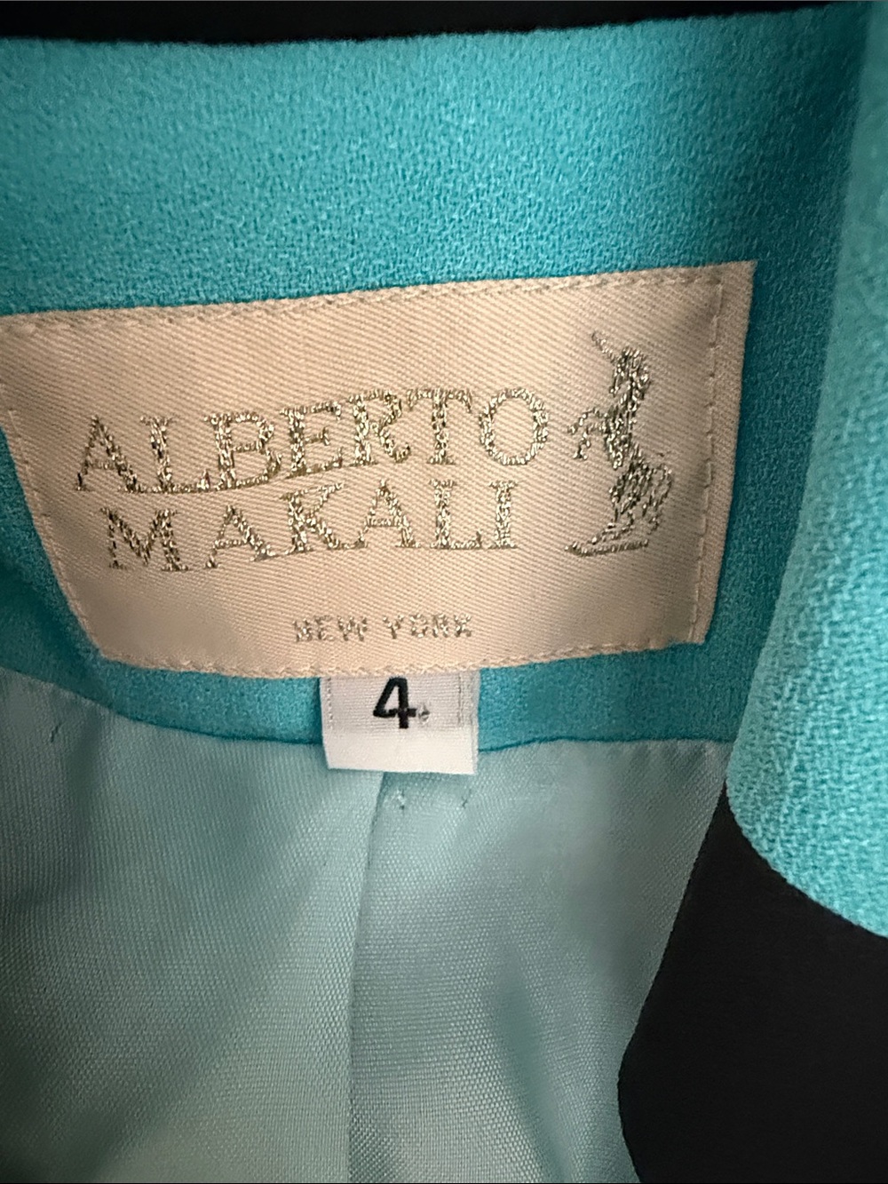 Alberto Makali 1990s Vintage Turquoise and Black Zip-Front Suit w/zipper blazer - Picture 6 of 9